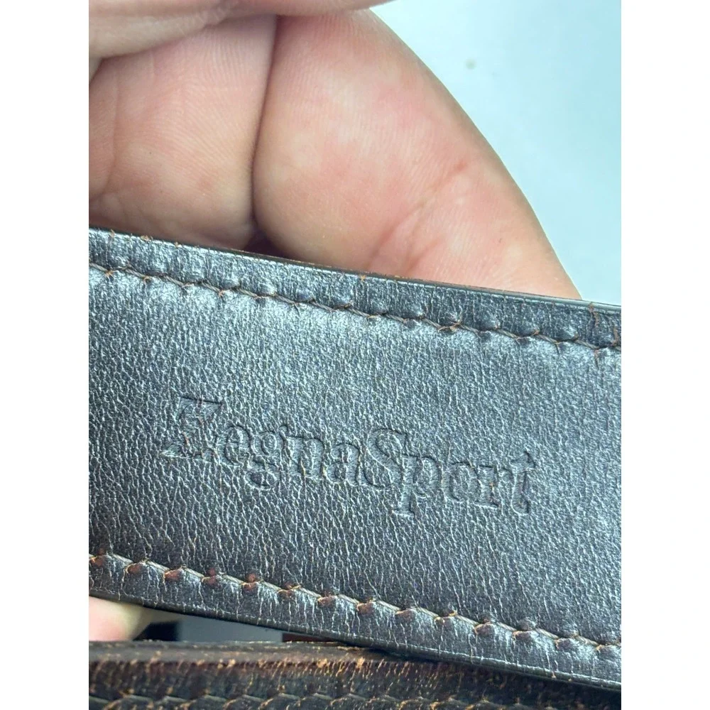 Ermenegildo Zegna Sport Mens Brown Leather Belt 34 Made in Italy Contrast Stitch